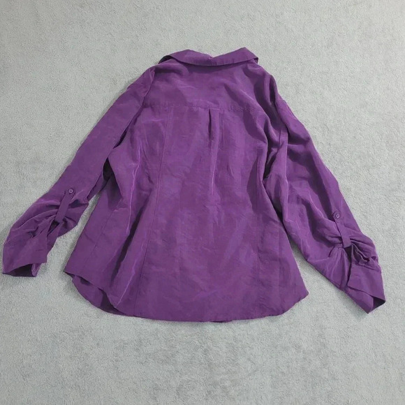 Roz & Ali Women's 2X Purple Button-Up Blouse With Tab Sleeve 28CT - Picture 2 of 8